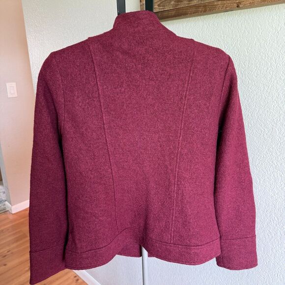 Della Spiga Italy Boiled Wool Zip Up Moto Long Sleeve Jacket Coat Womens Large - Picture 2 of 4